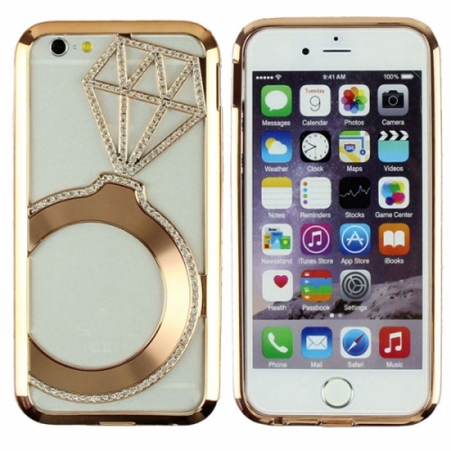 Металлический бампер Crystal Ring (Кольцо) со стразами на iPhone 6 Бронза
