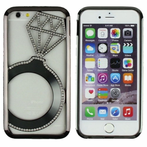 Металлический бампер Crystal Ring (Кольцо) со стразами на iPhone 6 Черный