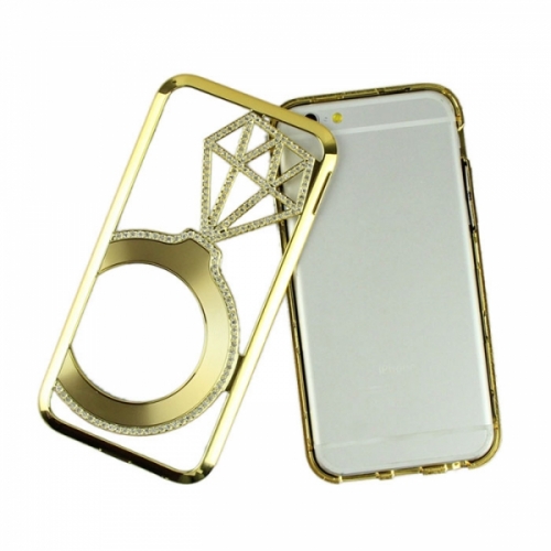 Металлический бампер Crystal Ring (Кольцо) со стразами на iPhone 6 Золото