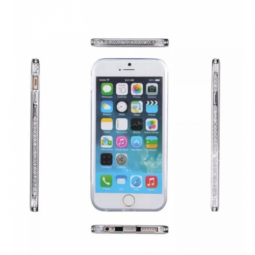 Металлический бампер со стразами Crystal на iPhone 6 Серебро