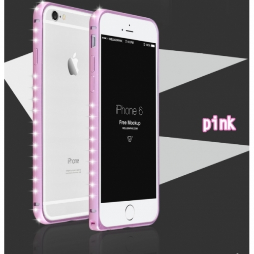 Металлический легкий бампер со стразами Crystal Light на iPhone 6 Розовый