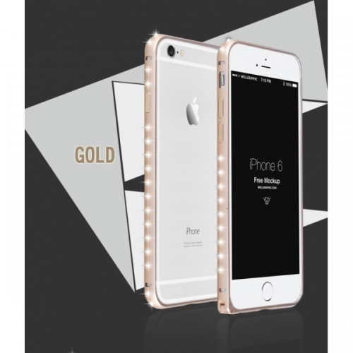 Металлический легкий бампер со стразами Crystal Light на iPhone 6 Золото